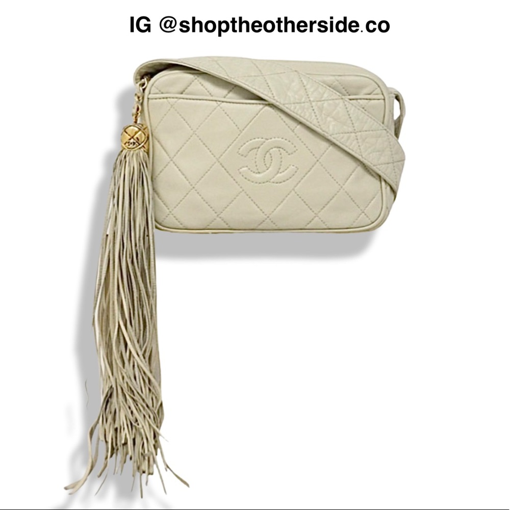 Chanel Vintage Lambskin Camera Bag Tassel Ivory